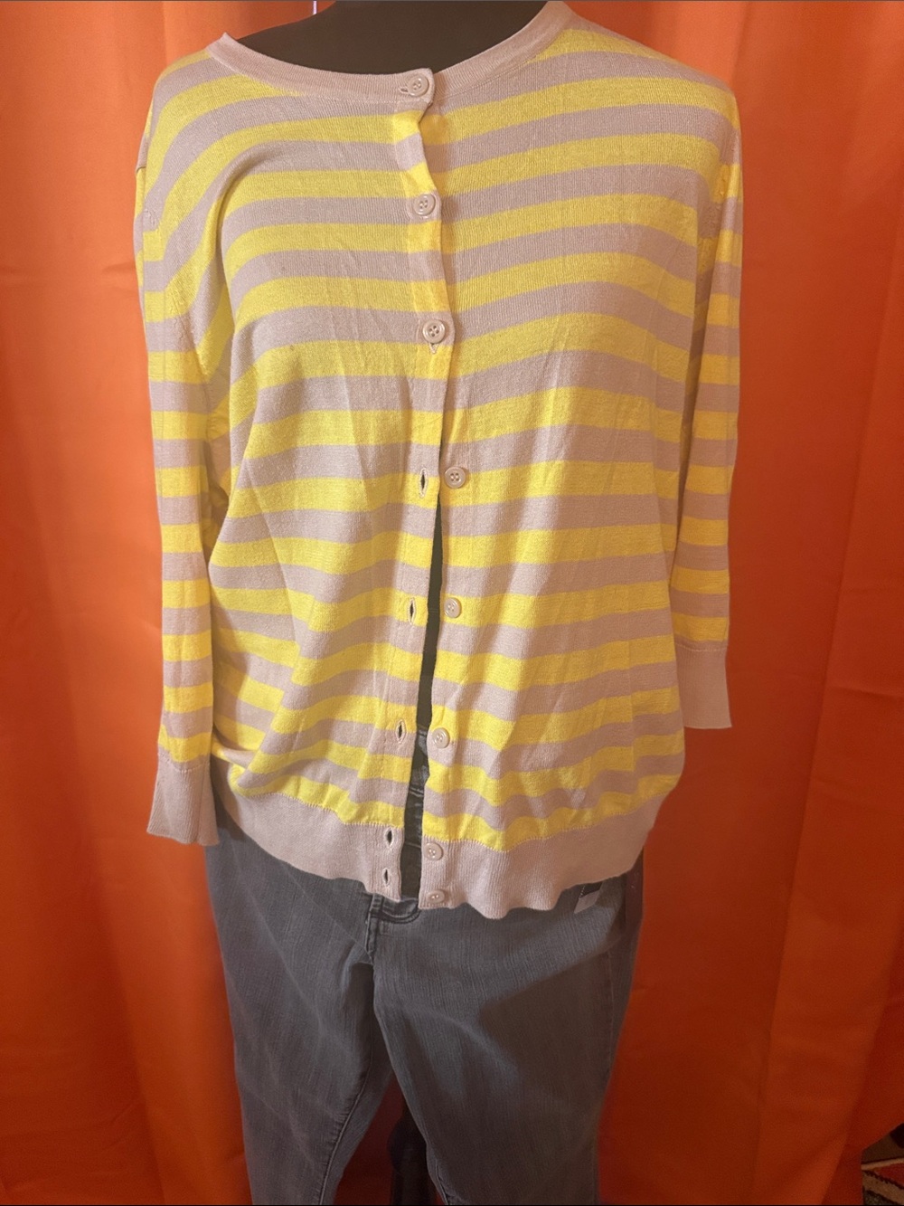 Striped Yellow and Tan Button-Up Cardigan